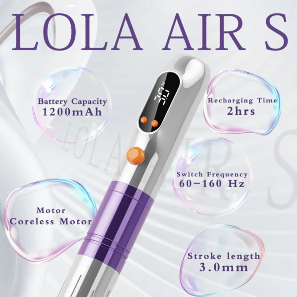 EZ LOLA AIR S Wireless Battery Permanent Makeup Tattoo Machine Pen 1200mAh Adjustable Strokes Supply for PMU & SMP Tattoo Needle - Image 4