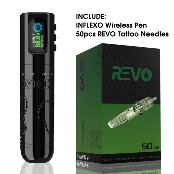 INKIN Wireless Tattoo Machine Pen with 50pcs REVO Cartridge Tattoo Needles Tattoo Kits 6 Adjustable Stroke Wireless Battery Pen