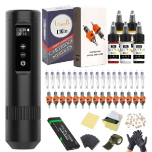 INKIN Tattoo Kit Wireless Tattoo Pen Machine LED Display 2000mAh Battery Tattoo Ink Cartridge Needles Supplies for Artist