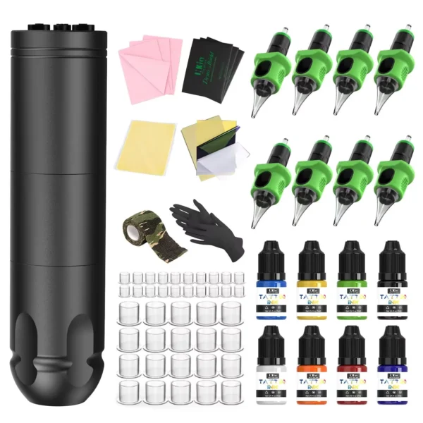 INKIN Wireless Tattoo Machine Pen Tattoo Kit with INKIN Silicone Cartridge Tattoo Needles Disposable Tattoo Inks Tattoo Supply