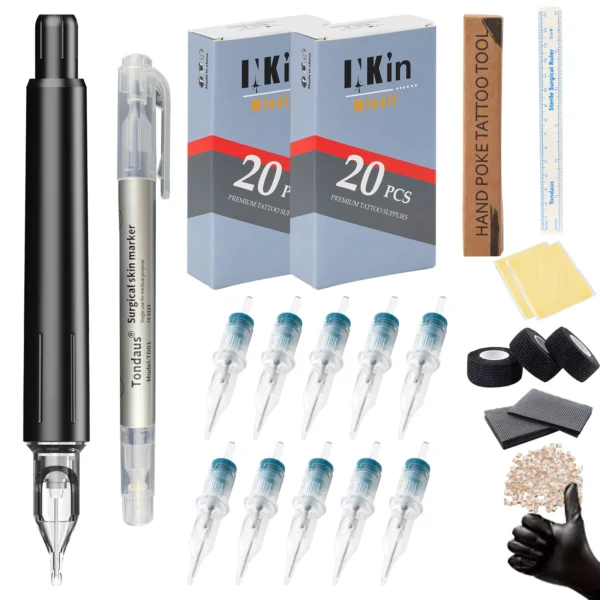 INKIN DIY Hand Poke Tool Cartridge Needles Stick for Tattoo Artists Handmade Tattoos Manual Tattoo Pen Needle Accessories