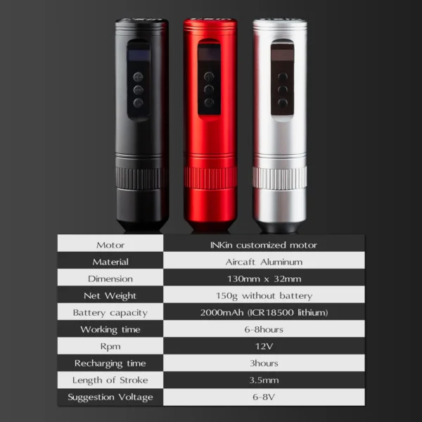 INKIN Tattoo Kit Wireless Tattoo Pen Machine LED Display 2000mAh Battery Tattoo Ink Cartridge Needles Supplies for Artist - Image 5