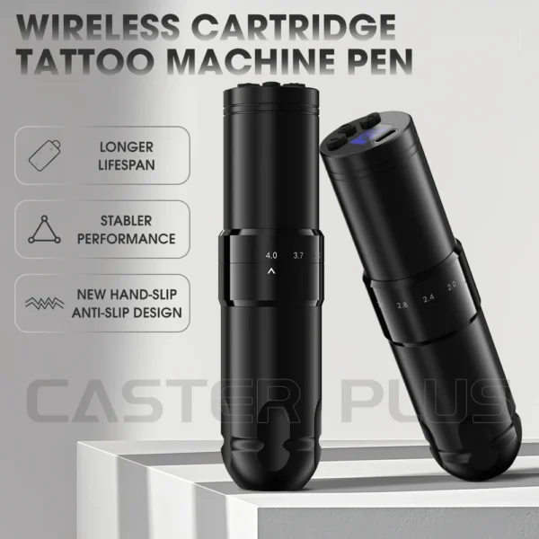Caster Plus Adjustable Wireless Cartridge Tattoo Machine Pen 1500mAh Wireless Battery Led Display for Cartridge Tattoo Needles