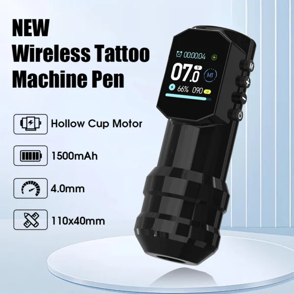 INKIN Wireless Cartridge Tattoo Machine Pen 1500mah Wireless Battery Pen LED Digital Display for Cartridge Tattoo Needles